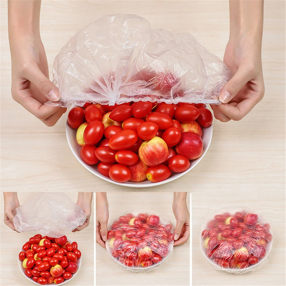 

Reusable Food Cover Plastic Wrap Elastic Food Lids For Fruit Bowls Cups Caps Storage Kitchen Fresh Seal Keeping Saver Bag 100pcs