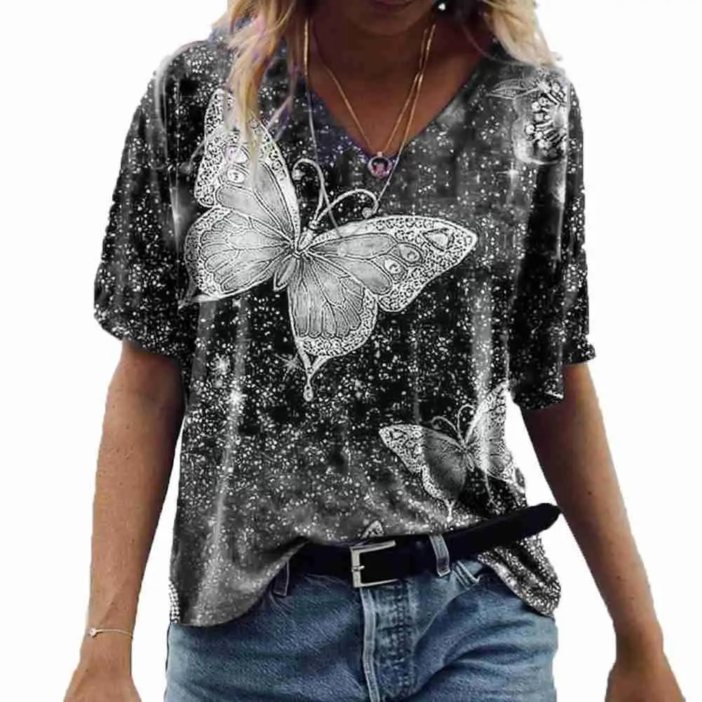 

2021 Summer Women's Printed 3d Print T Shirt Tops Casual Plus Oversized Tee Size Loose Short Ladies V-neck Sleeve C5b3