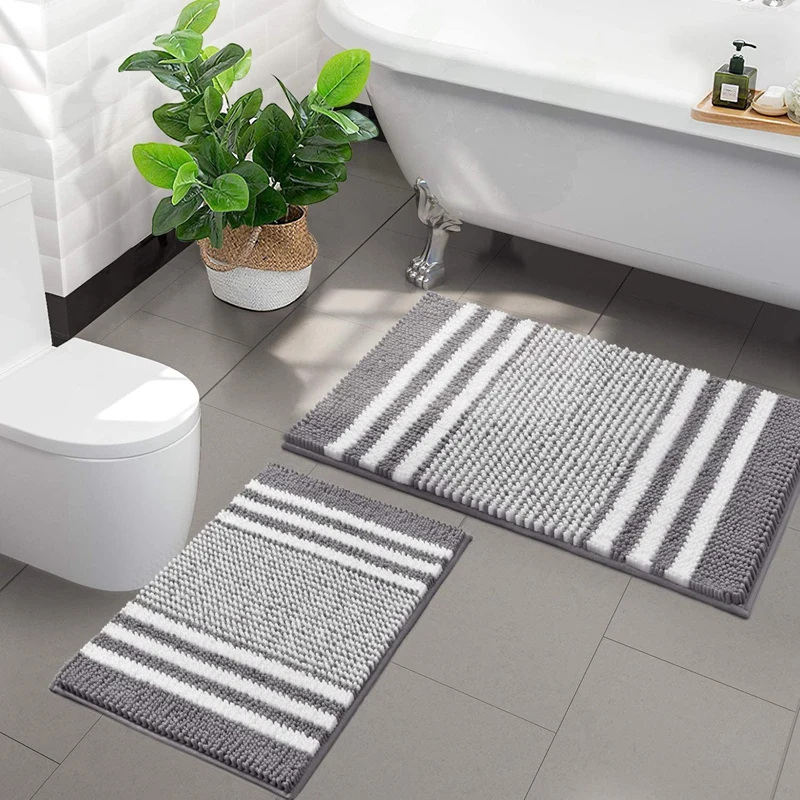

Набор ковриков и ковриков для ванной, набор из 2 толстых ковриков из синели, нескользящий, мягкий плюшевый ворсистый впитывающий пол для ван...