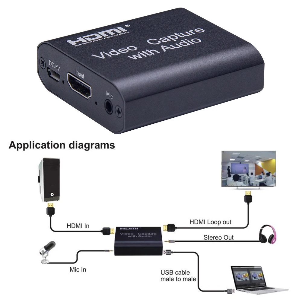 Устройство захвата видео HDMI 1080P с выходом аудио и карта диска для Windows Android mac OS