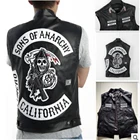 Кожаный жилет-панк-жилет с вышивкой Sons Of Anarchy, костюм для косплея, мотоциклетная куртка без рукавов черного цвета