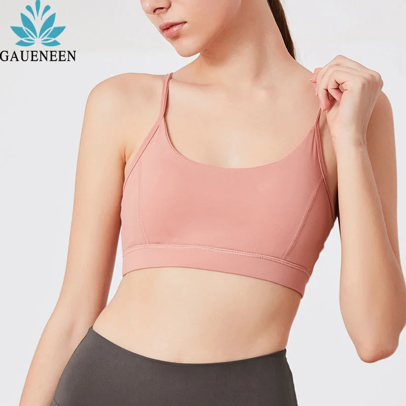 

GAUENEEN Women Strappy Padded Sports Bra High Impact Support Yoga Tank Top Push Up Active Bra Underwear Workout Gym Fitness Tops