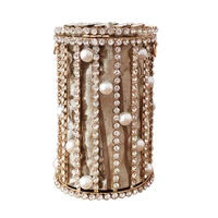 luxury elegant new tide ins bag female diagonal cross versatile bucket pearl bag diamond birdcage beading design messenger bag