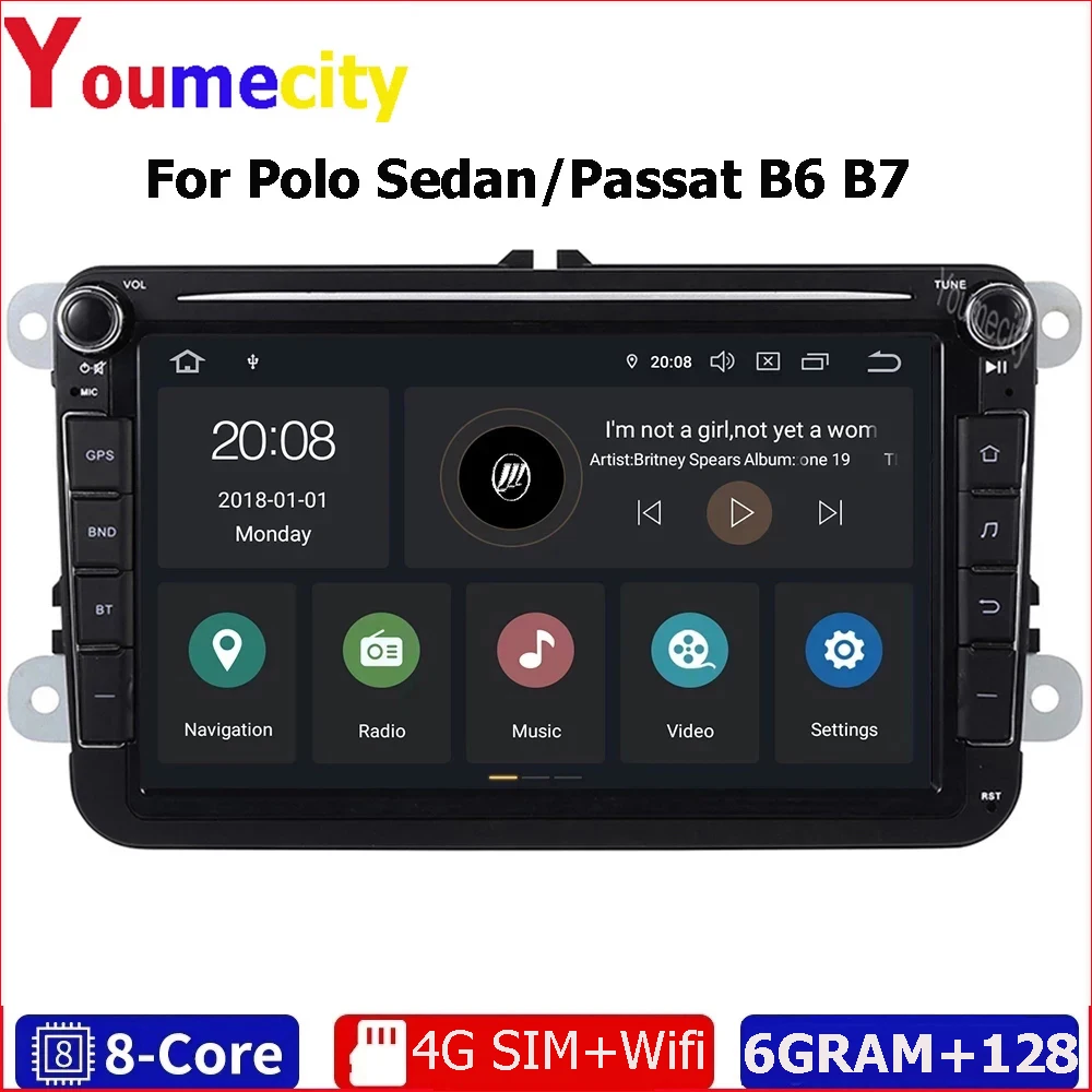 Автомобильный мультимедийный плеер на Android 10 с Gps Wi Fi Bluetooth DSP для Vw Polo Sedan/Volkswagen Passat
