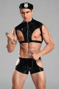 Черный сексуальный мужской Полицейский костюм, Ажурные топы и шорты, полицейский костюм, униформа для Хэллоуина, костюм для косплея, сценическая одежда для мужчин