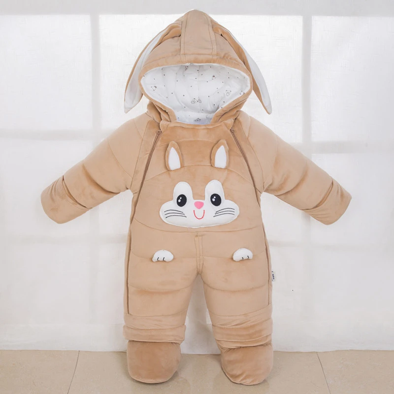 30 degrees cold Winter warm Baby girl Clothes New born Style Baby Rompers Baby Boys Jumpsuits cute Cartoon Infant Overalls - Цвет: rabbit brown