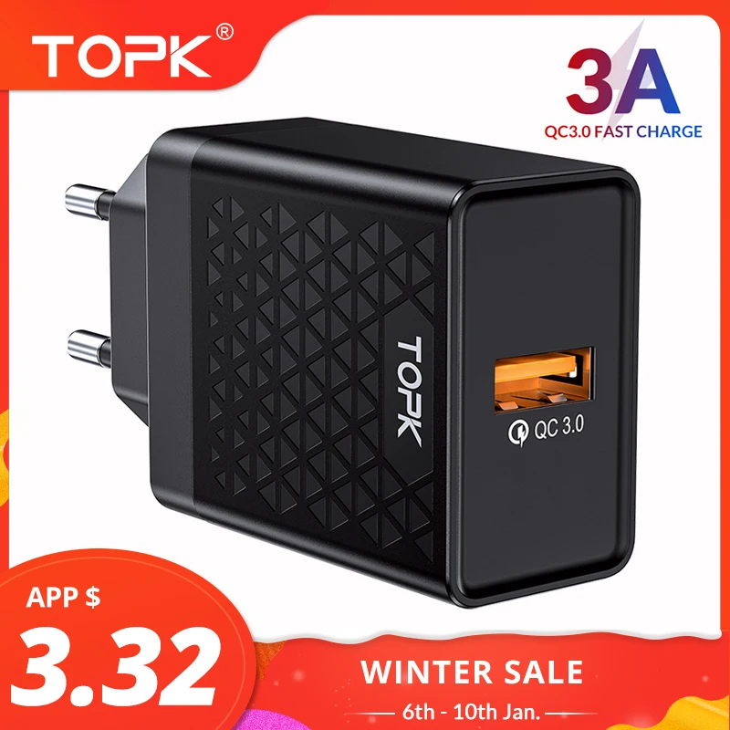 TOPK B154Q Быстрая зарядка 3 0 2 USB зарядное устройство для iPhone samsung Xiaomi huawei QC3.0 EU