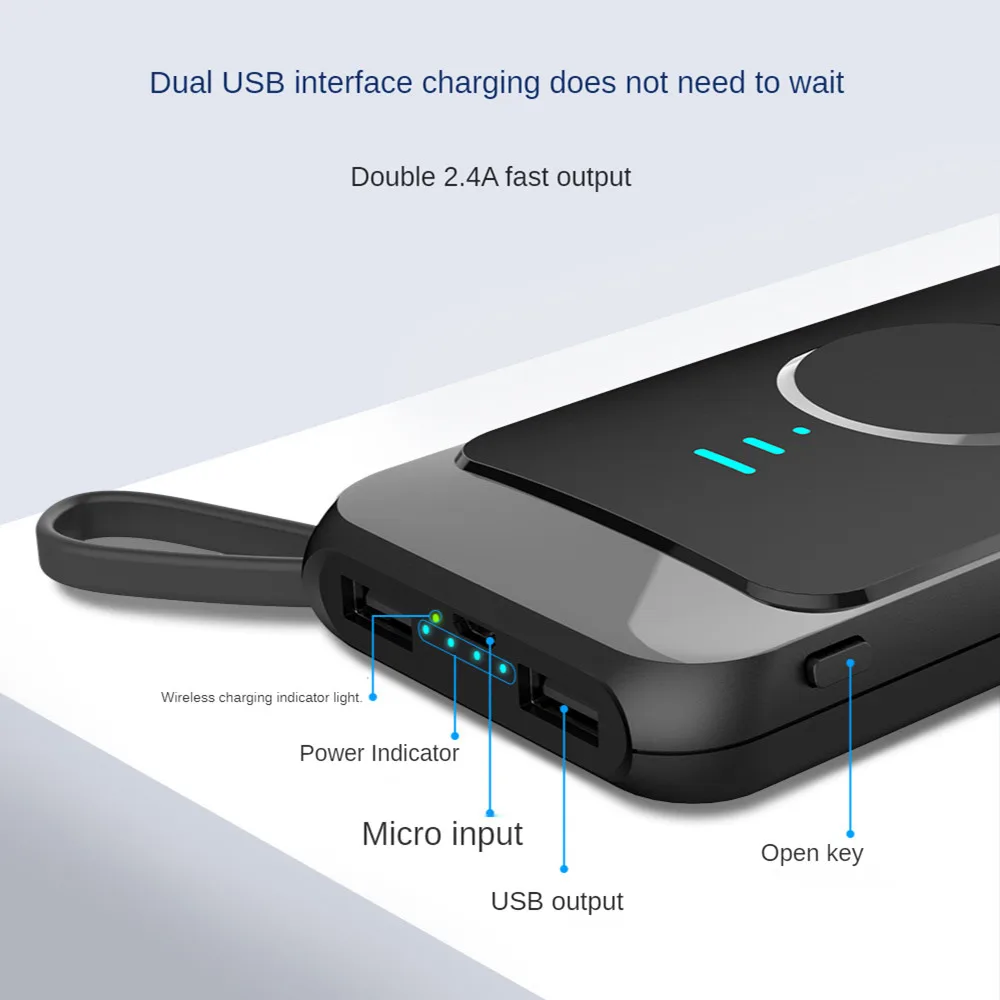 

Wireless Power Bank 8000mAh Built-in Cable Portable Power Bank for iPhone Xiaomi Huawei Mobile Phone External Battery Charger