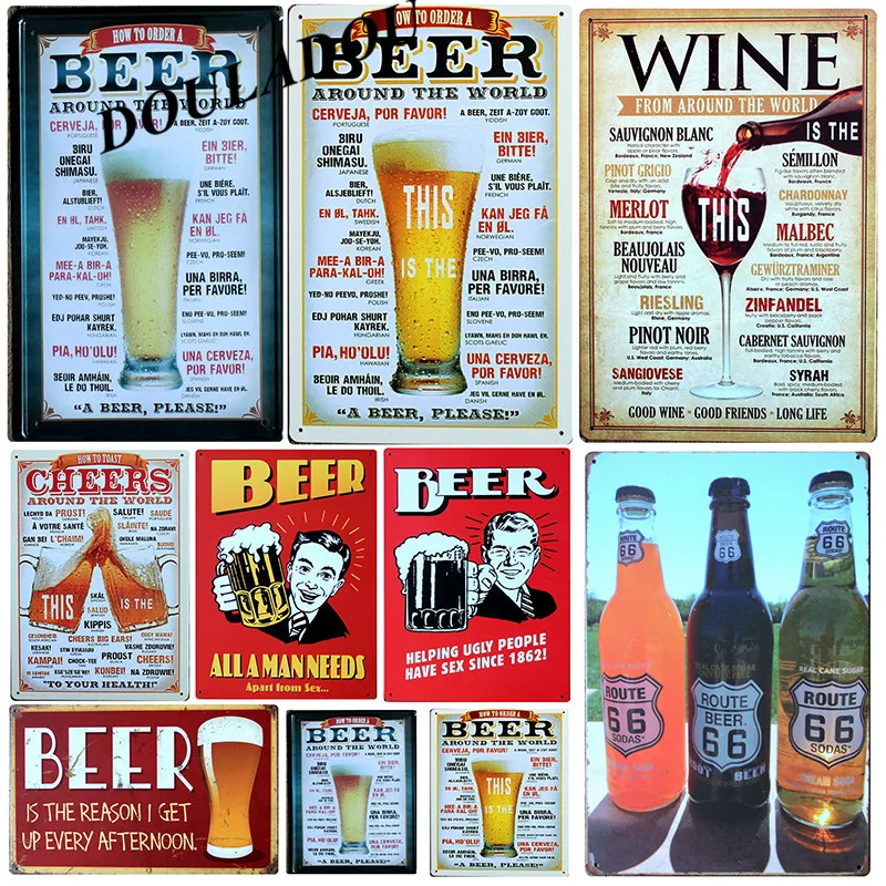 

[Douladou] Route 66 Beer Vintage Metal Tin Sign Bar Pub Decorative Plates Wine Wall Sticker CHEERS AROUND THE WORLD 30*20CM