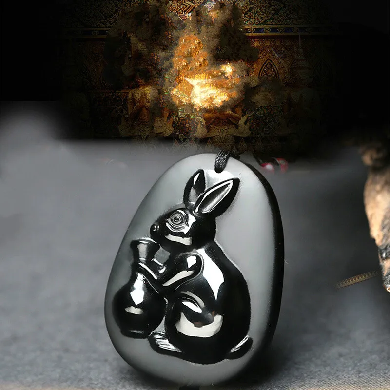 Ожерелье из натурального черного обсидиана с бусинами ручная работа кулон