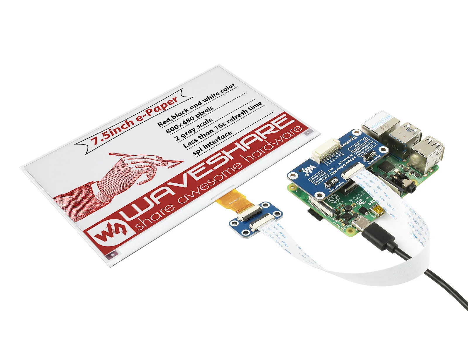 Экран электронной сигареты Waveshare 7 5 дюйма (B) для Raspberry Pi 800 × 480 пикселей