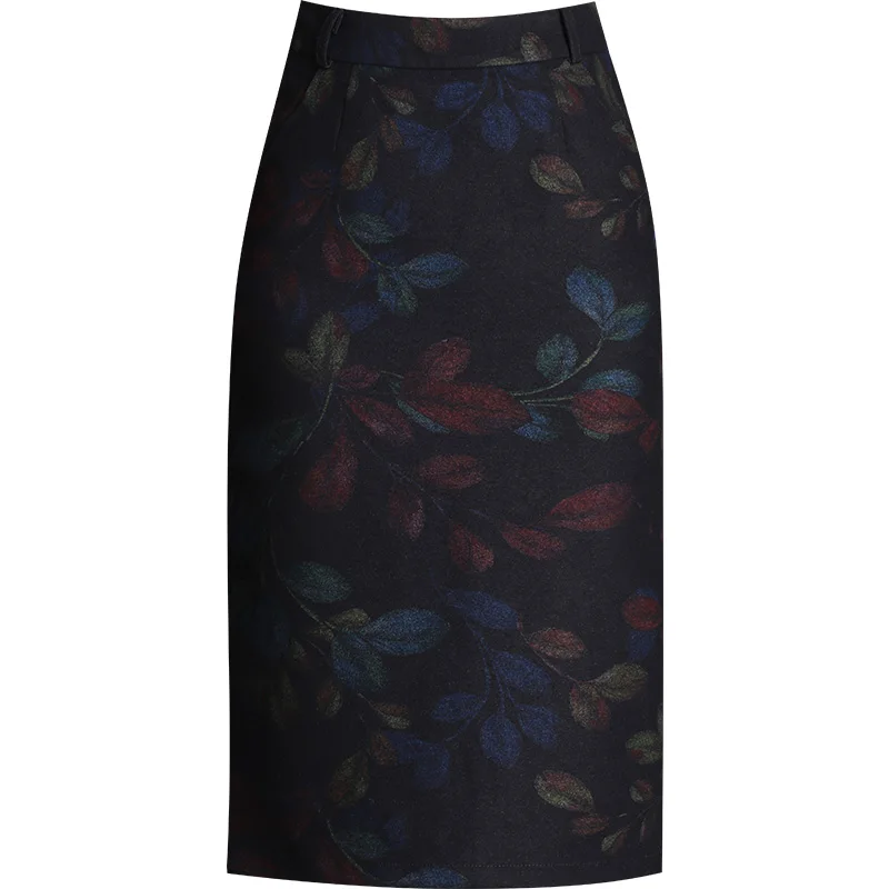 

New Arrival Fashion High Quality Autumn Winter Printed Woolen Skirt Women High Waist Casual Mid-calf Plus Size ML XL 2XL 3XL 4XL