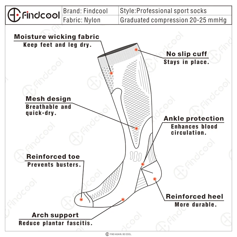Findcool компрессионные чулки беговые носки для занятий Баскетболом нейлоновые