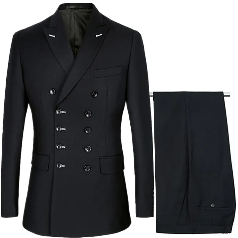 

Men Slim Fit Fashion Business Casual Double Breasted Blazers Jacket Coat Trousers Wedding Groom Party Skinny 2 Pcs Suits Pants