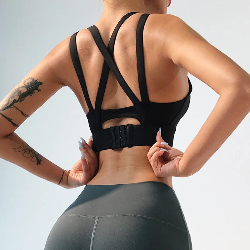 

Sports Underwear Padded Yoga Bra High Support Running Gym Training Fitness Crop Top Push-up Halter Elastic Dry Fit Workout Tank
