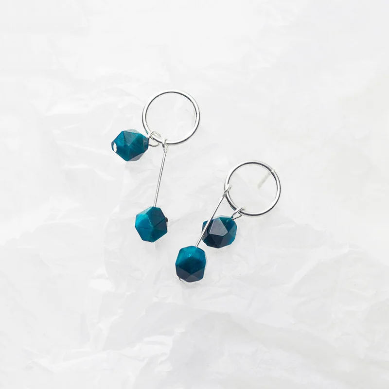 INZATT Real 925 Sterling Silver Geometric Blue Stone Stud Earrings For Fashion Women Party Fine Jewelry ins Hot Accessories | Украшения и
