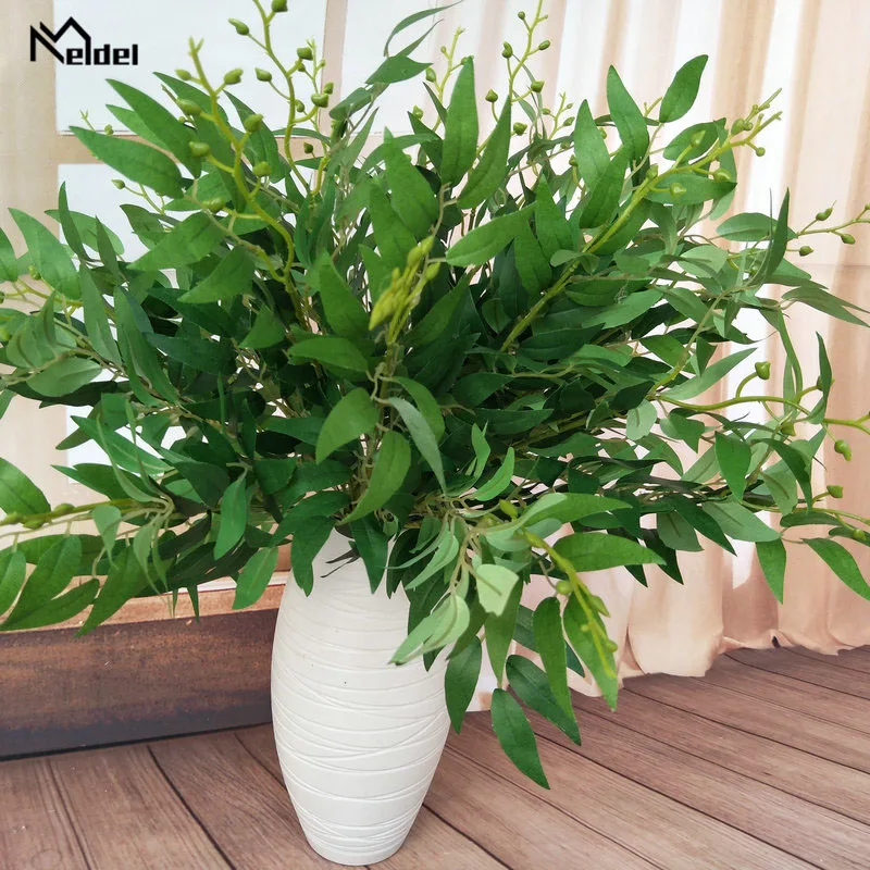 Meldel Wedding Bouquet Decoration Artificial White Flower Plant Silk Flower Home Vase Decor Willow Leaf Green Grass Fake Flowers