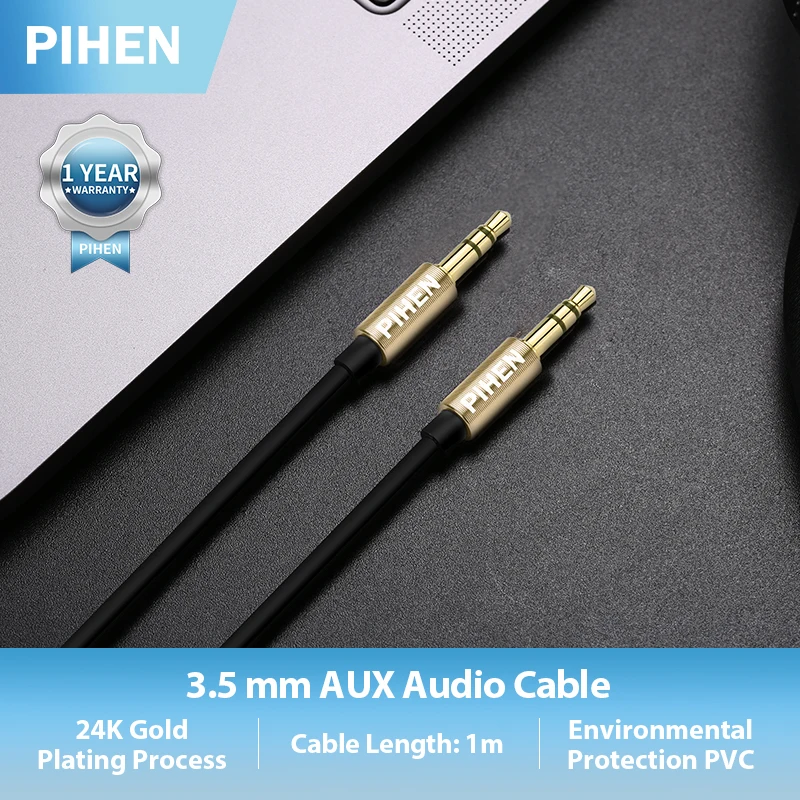 

Pihen Audio Cable 3.5mm Male to Male Jack Aux Cord Aluminium Alloy Gold Plug for Car Headphones Speaker Wire Line Computer Cable