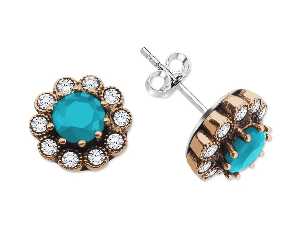 

Turquoise Zircon Stone Flower Design 925 Sterling Silver Earrings