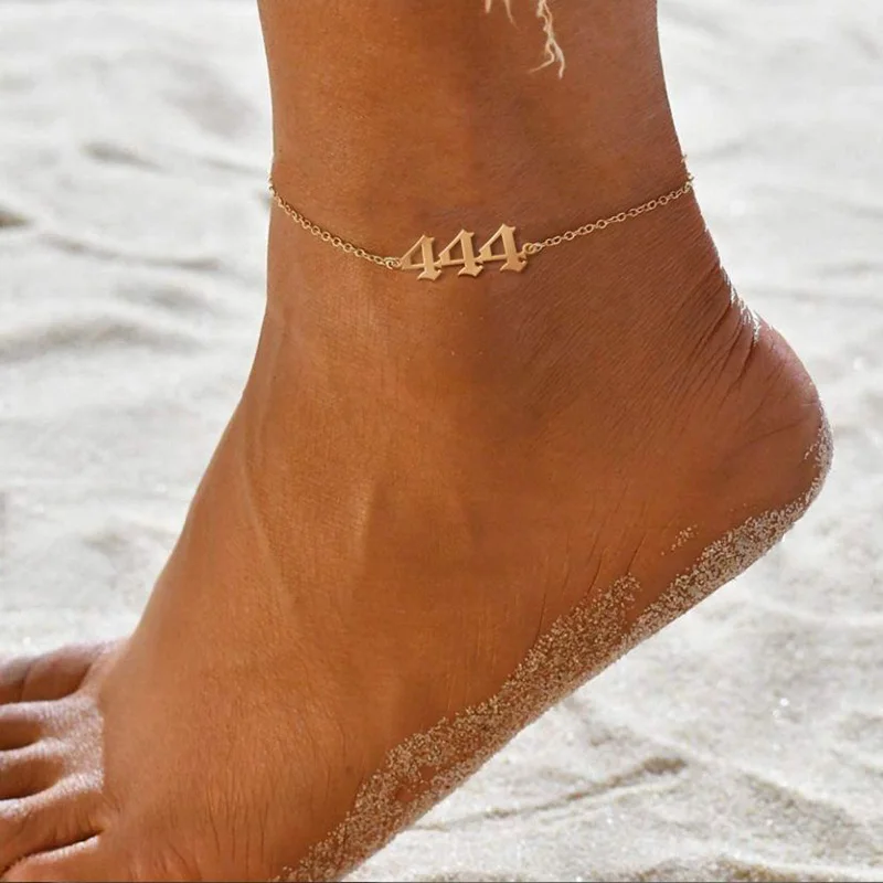 

111 222 333 444 555 666 777 888 999 Angel Number Anklets For Women Stainless Steel Leg Bracelet Beach Foot Boho Goth Jewelry BFF