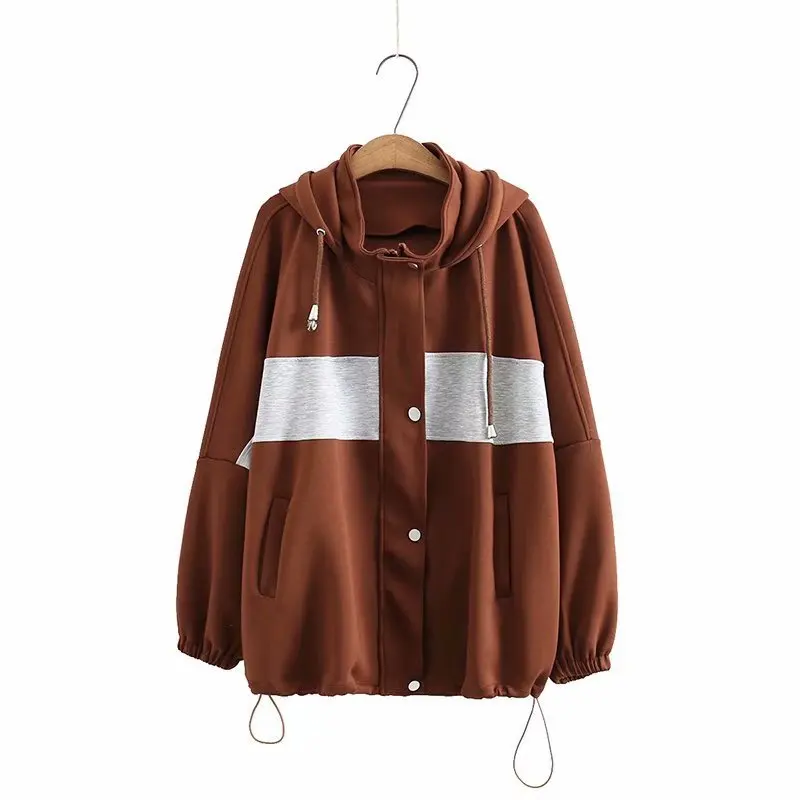 

2020 Autumn New Women Loose Korean Version Of The Minimalist Long Sleeve Hooded Jacket Patchwork Outerwear Coats XL-3XL 20099633