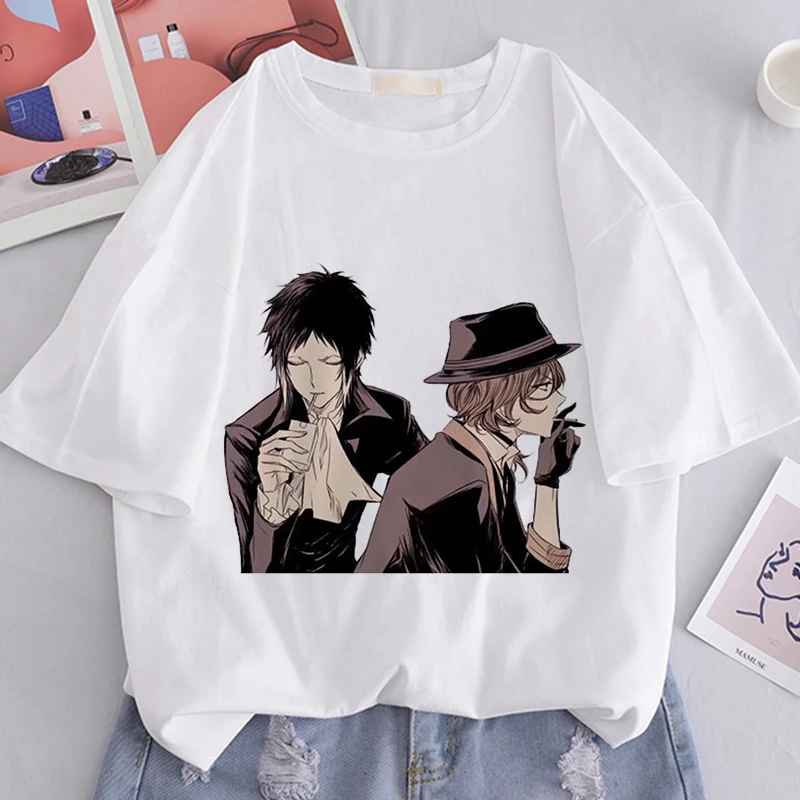 

2021 Fashion Summer Japan Anime Y2k Female TShirt Women Harajuku Aesthetic White Tops Tee Bungo Stray Dogs Graphic Print T-shirt
