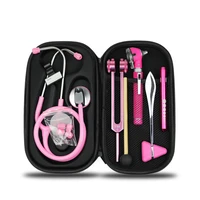 medical health monitor storage case pouch kit pink with stethoscope otoscope tuning fork reflex hammer led penlight torch tool