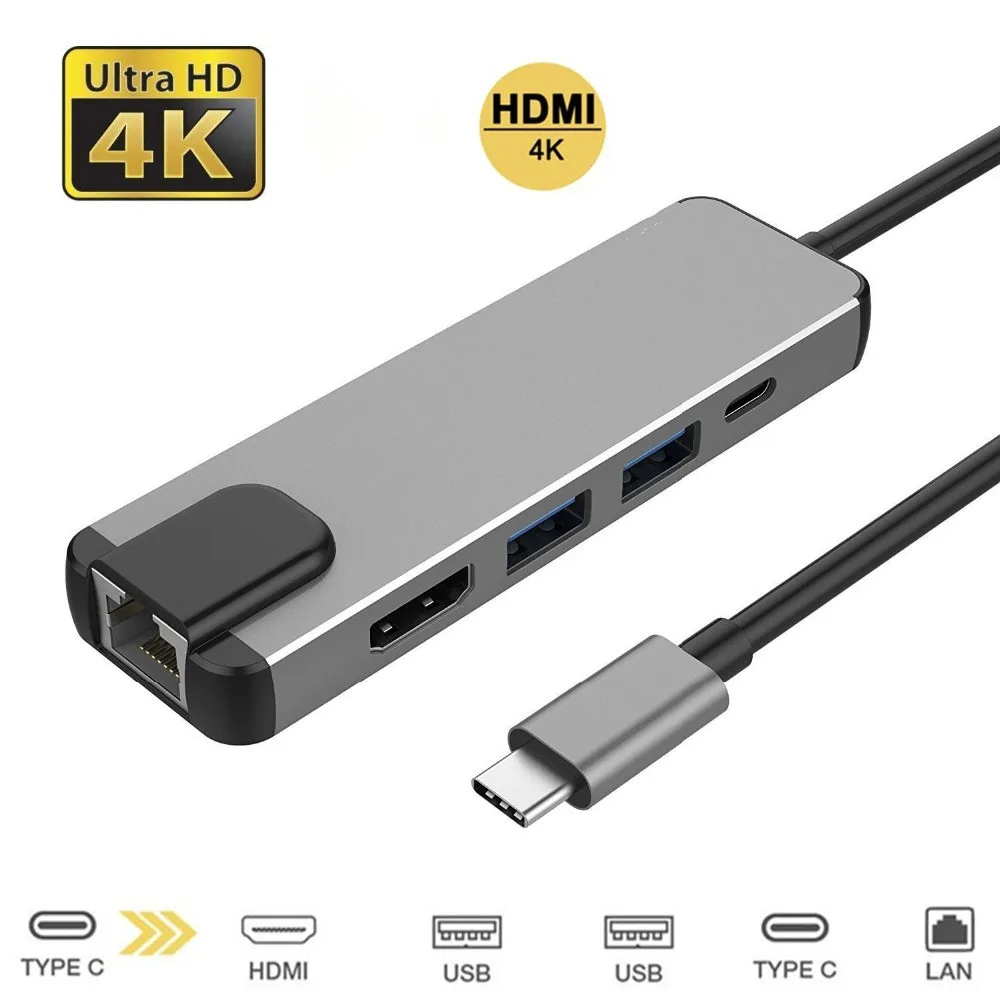 Тип C концентратор HDMI совместимость с USB до Gigabit Ethernet Rj45 сетевой адаптер для Macbook Pro