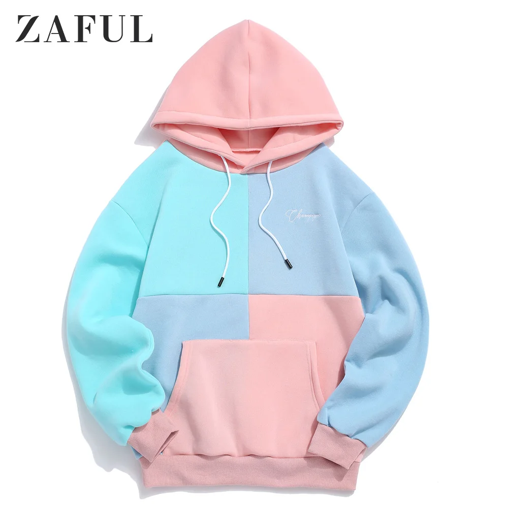 Мужская толстовка с капюшоном ZAFUL толстовки цветными блоками хип хоп топы