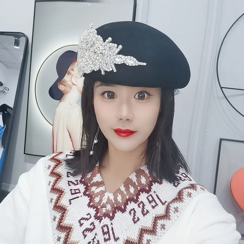 Японский Алмазный шерстяной фетровый берет для женщин аристократическая шляпа