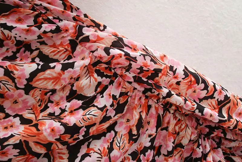 

2019 Women Sweet Floral Print Hem Ruffles Dress Female O Neck Puff Sleeve Pleats Vestidos Chic Casual Slim Dresses O-Neck long