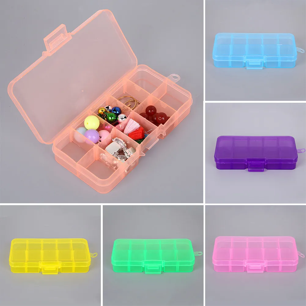 

10 Grids Adjustable Jewelry Pills Transparent Plastic Storage Box Case Hard Detachable Lattice Jewelry Storage Box