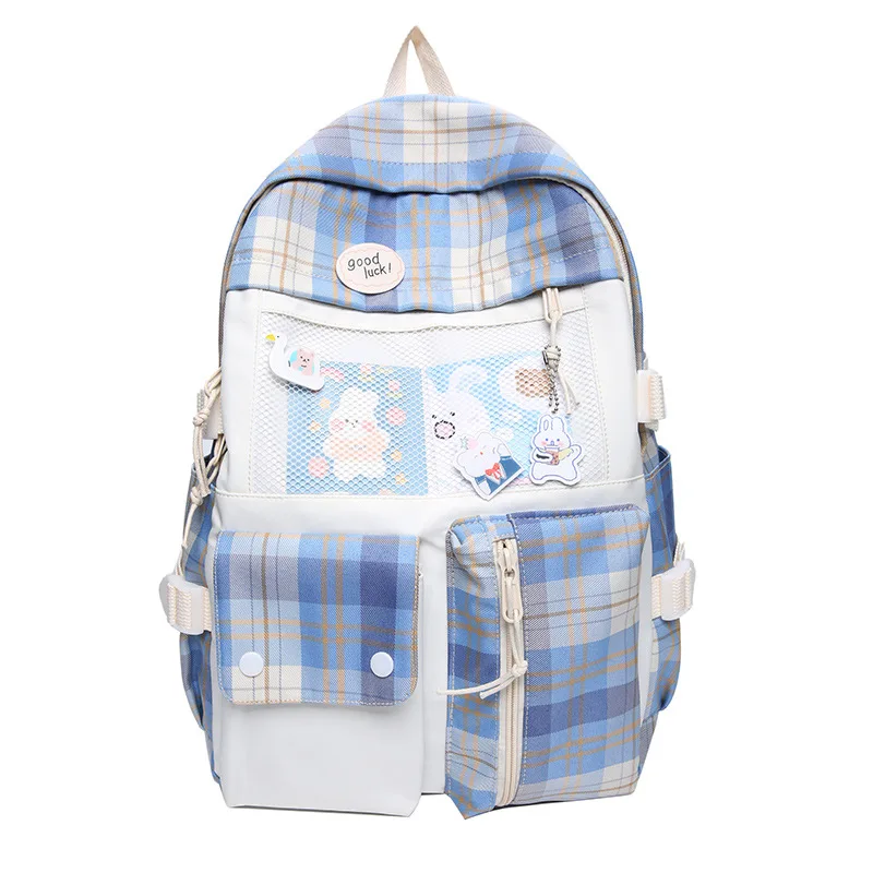 

Female Student Schoolbag Korean Version Japanese Style Gridsen Style Literature and Art Backpack Small Fresh Backpack Bookbag