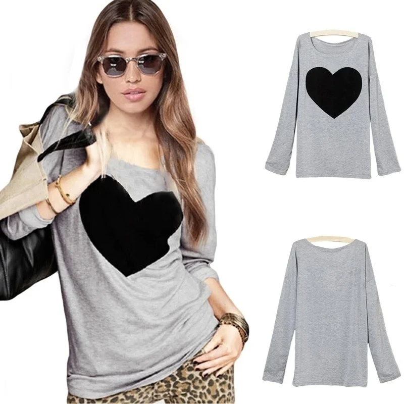 Женская футболка с длинным рукавом блузка круглым вырезом и принтом в виде