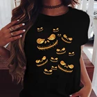 Футболка женская с принтом тыквы, топ с круглым вырезом для Хэллоуина, модная рубашка в стиле Харадзюку для подростков, на лето
