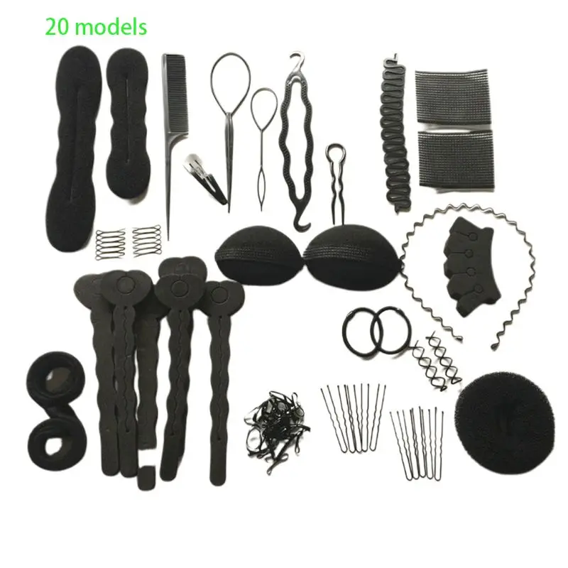

20 In 1 Women Girl DIY Hair Styling Accessories Kit Bun Maker Hairpin Clips Hair Hoop Magic Spiral Twist Braiding Tool Set