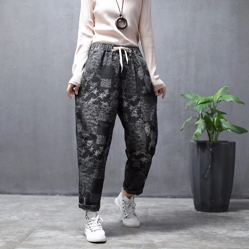 Женские джинсы с цветочным принтом Max LuLu повседневные свободные брюки-султанки в