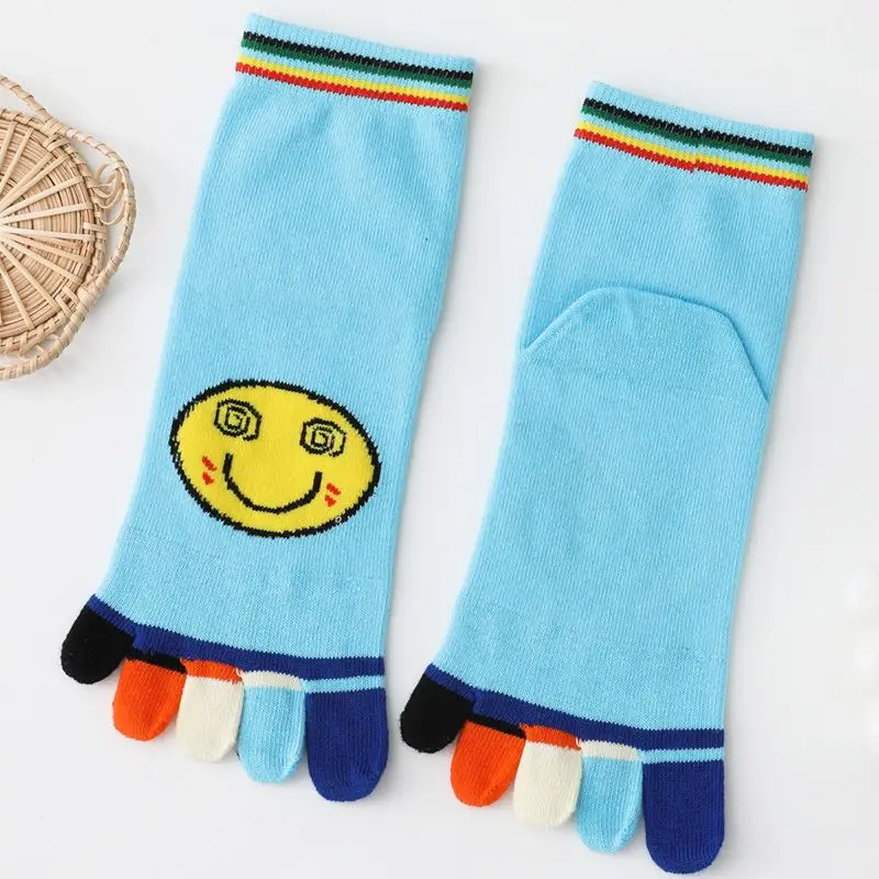 

New Five-toe Socks Women Autumn and Winter Quality Cotton Medium Tube Thick Cartoon Lovely Smiling Face Sweat Absorbing Warm
