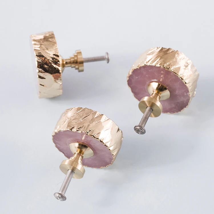 Ручки из розового кристалла и мрамора с одним отверстием для мебели кухонных