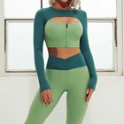 Бесшовный комплект для йоги из 2 предметов, пикантные леггинсы на молнии с длинным рукавом и высокой талией, одежда для тренировок, женская спортивная одежда, спортивный комплект для спортзала и фитнеса