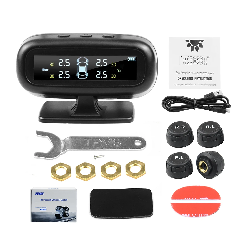 Солнечная энергия умный автомобиль TPMS система контроля давления в шинах цифровой ЖК-дисплей автоматическая система охранной сигнализации с датчиками