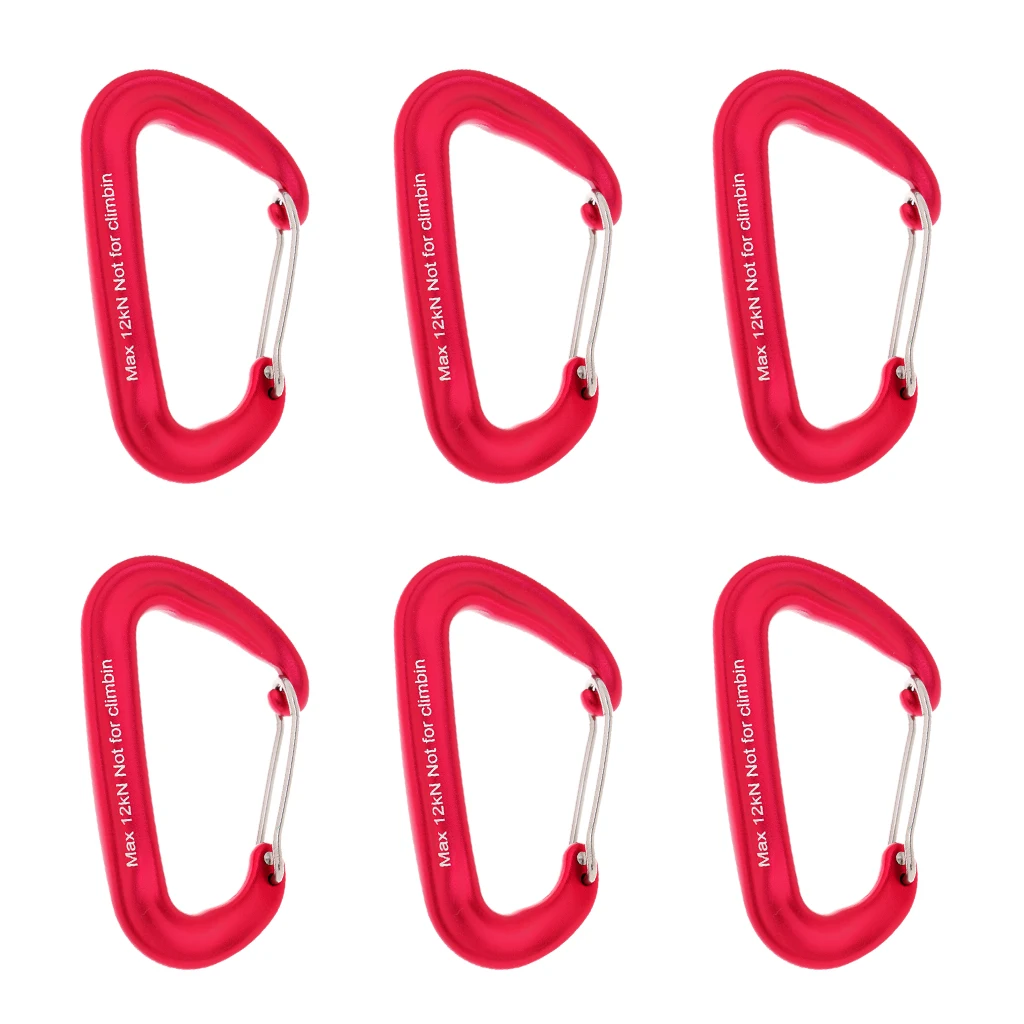 

6pcs/lot Durable 12KN/2600lbs Aluminum Wire Gate Spring Clip Carabiner Backpack Hammock Camping Hiking Equipment Red/Blue