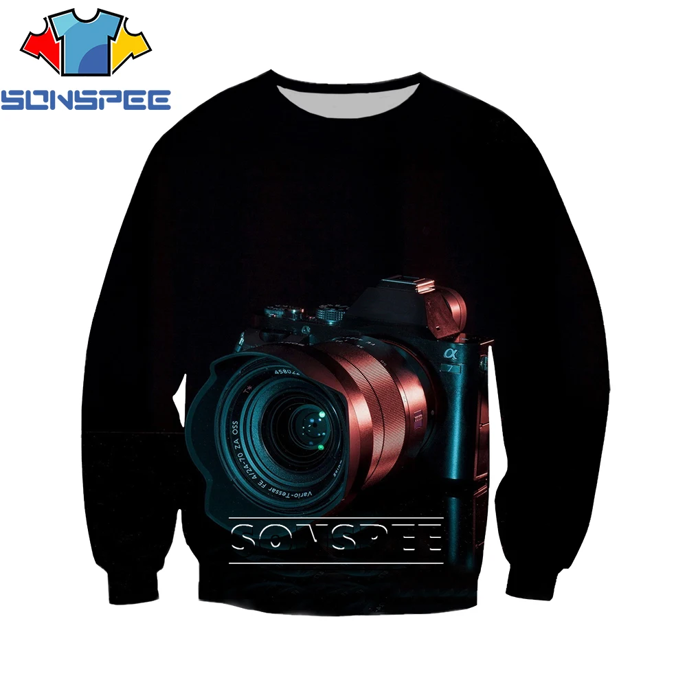 

SONSPEE New 3D Print Photographer Camera Sweatershirt Streetwear Men Tops Women Long-sleeved Shirts Harajuku Punk Plus Size Cool