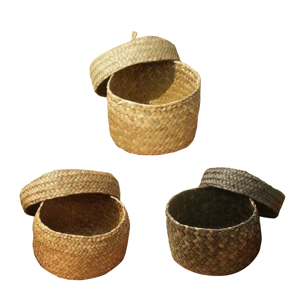 Новая ивовая соломенная корзина для хранения с крышкой круглый рабочий стол