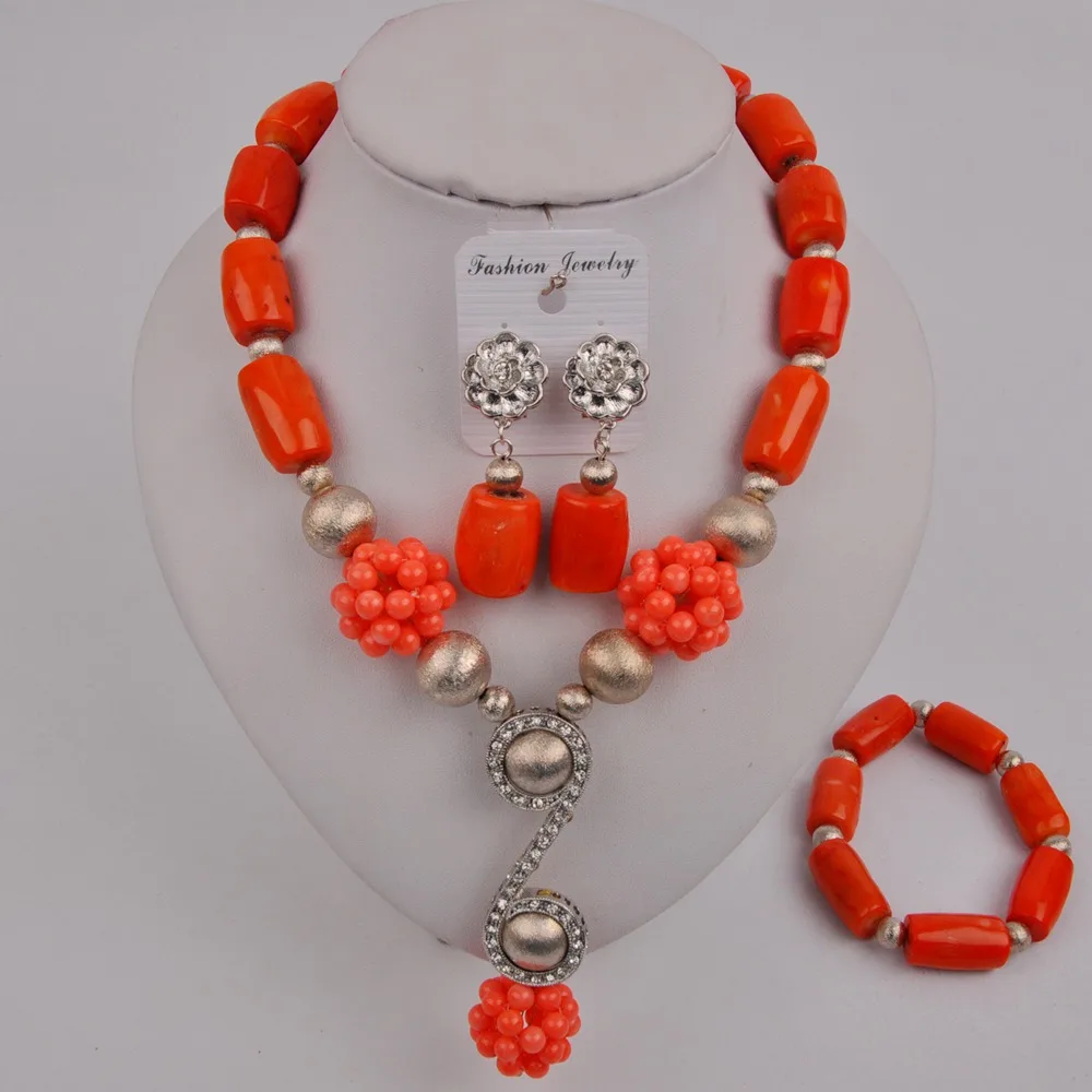 

Latest Orange Nigerian Coral Beads African Coral Necklace Wedding Jewelry Sets for Women 12-G-03