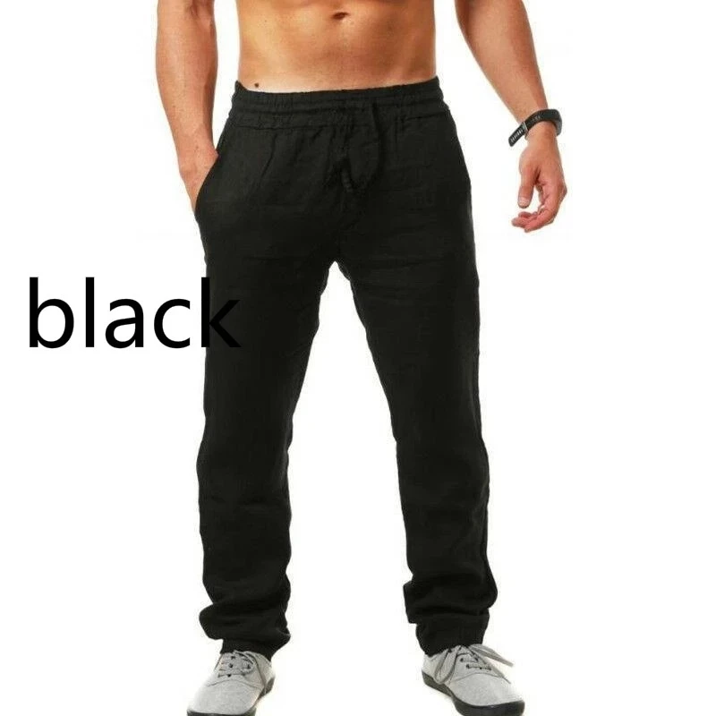 

New hot men's 100% cotton trousers men's summer breathable pure color linen trousers fitness street wear m-3xl