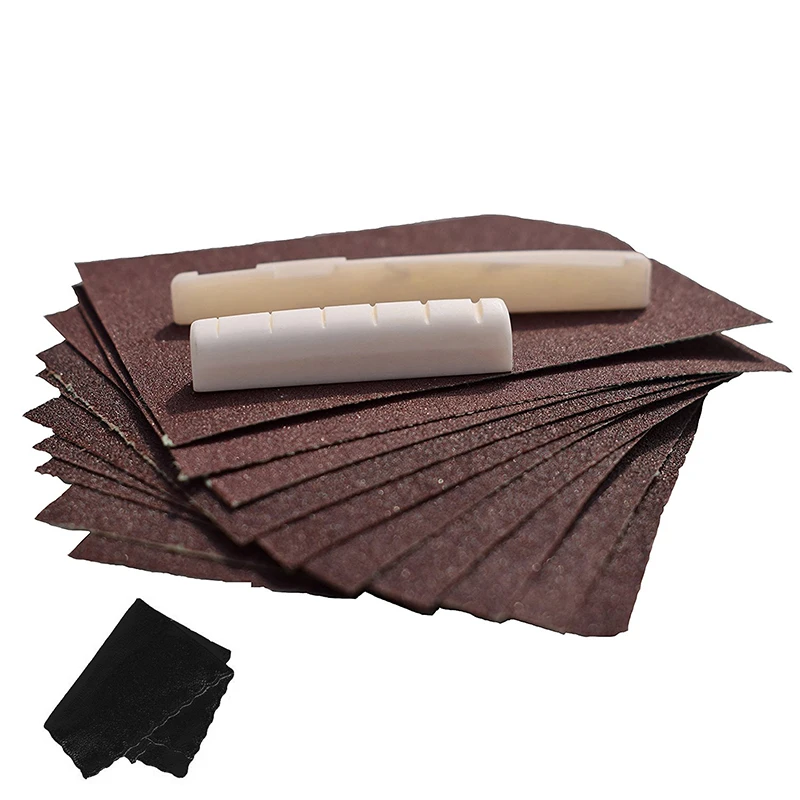 

Acoustic Guitar Bone Bridge Saddle and Nut Kit With Guitar Accessories Parts Sand Paper and Clean Cloth