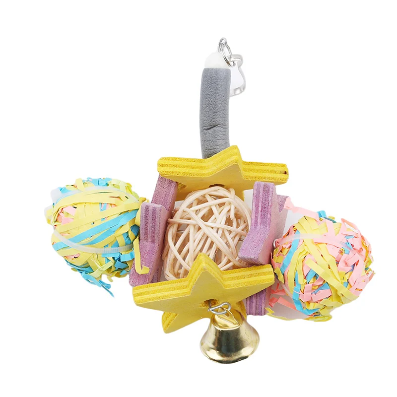 

Parrot Toys Wooden+Alloy Birds Standing Chewing Rack Toys Bead Ball Heart Star Shape Parrot Toy Bird Toys Accessories Supplies