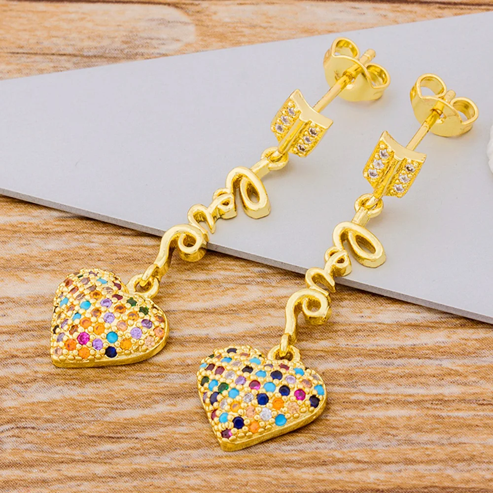 

AIBEF New Fashion Statement Earrings Heart Letter Love CZ Earrings For Women Hanging Dangle Earrings Drop Earring Female Jewelry