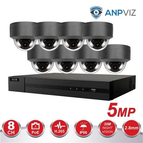 Hikvision 8CH 4 к NVR 4/6/8 шт. 5MP POE IP CCTV безопасности Камера Системы аудио записи IP Камера на открытом воздухе CCTV видео наблюдения NVR KIT - Цвет: 8 Gray KIT